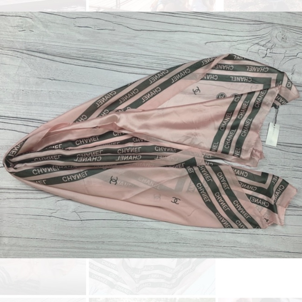 Large Seta-Silk Light Pink & Black Scarf